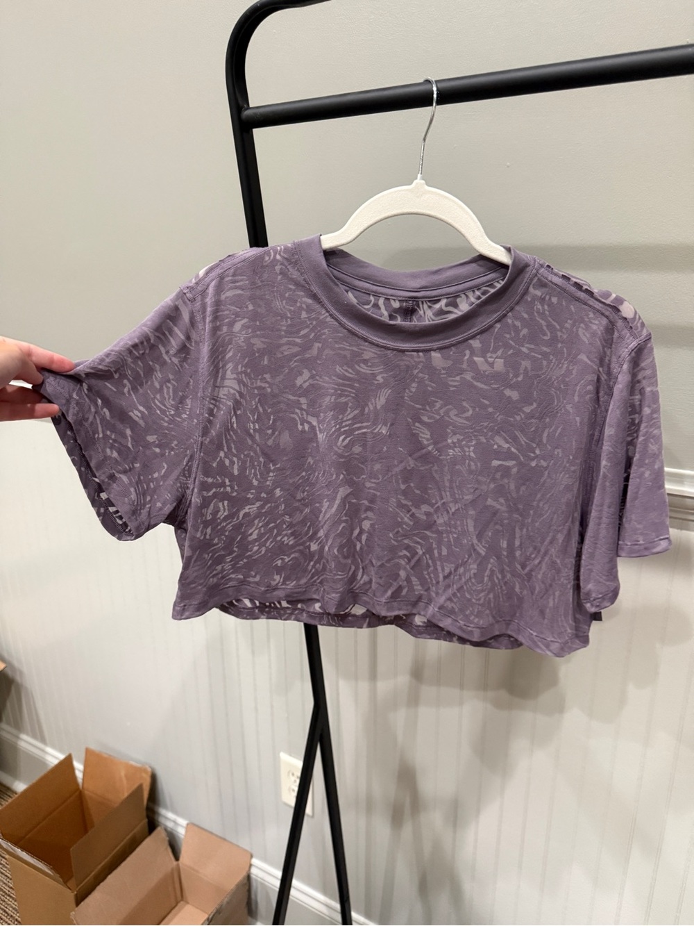 Lululemon Dusty Purple See-through Mesg Cropped Athletic Shirt Size 6